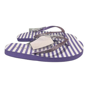 Joe Fresh Flip Flop Sandals Girls Size M 1-2 Purple Stripe Glitter Beach Shoes